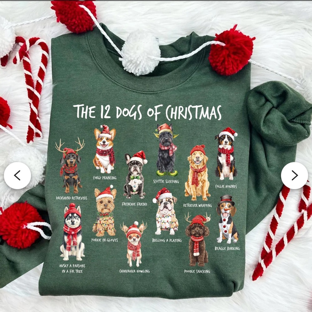 Green‎ Christmas Dog Lover Sweatshirt Sz Large - Picture 2 of 7